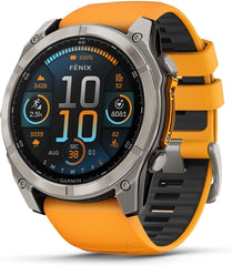 Garmin Fenix 8 AMOLED Sapphire (51mm, Titanium/Spark Orange) Multisport GPS Smartwatch Bundle - 1.4β Touchscreen, Built-in LED Flashlight Portable Charger & Screen Protectors