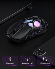 GravaStar Mercury X Wireless Gaming Mouse β 32,000 DPI PAW 3950 Sensor, 1000Hz Polling Rate, Only 49g, Magnesium Alloy Hollow Frame, RGB Lighting, 5 Programmable Buttons