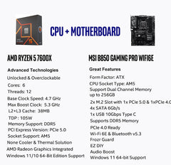 AMD Ryzen 5 7600X CPU Processor with MSI B850 Gaming PRO WIFI6E Motherboard (ATX, AM5, DDR5, M.2 Gen5, Wi-Fi 6E)