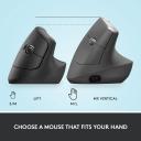 Logitech Lift Vertical Ergonomic Mouse, Wireless, Bluetooth or Logi Bolt USB receiver, Quiet clicks, 4 buttons
