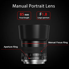 85mm f1.8 Portrait Lens Manual Focus Lens for Nikon F Mount, Compatible with Nikon D3500 D850 D7500 D5600 D3400 D500 D7200 D5500 D750 D810 D3300 D5300 D610 D7100 D5200 D600 D3200 (D-Series)