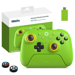 8Bitdo Ultimate 2 Wireless 2.4G Controller (TMR Joystick Update), Star-Ring RGB Lights, Adjustable Trigger Locks, Gamepad with Charging Dock for Windows PC, Android (Green)