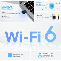 TP-Link Nano USB WiFi 6 Adapter for PC(Archer TX20U Nano) - AX1800 2.4G/5G Dual-Band Wireless Network Transceiver Adapter for Desktop PC, OFDMA, MU-MIMO, WPA3, Travel Size, Supports Windows 11/10 | Archer TX20U Nano |