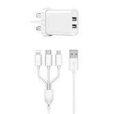 WIWU ELECTROPRIME compatible for WIWU Wi-U003 Quick Series Dual USB Charger with 3 in 1 USB Charging Data Cable Set, UK Plug(White) | Wi-U003 |