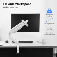 Monitor Mount Gas Spring Monitor Arm Desk Mount Fully Adjustable Fits 17 20 22 23 24 26 27 32 35 inch Monitors Weight Capacity up to 24.25 lbs, White