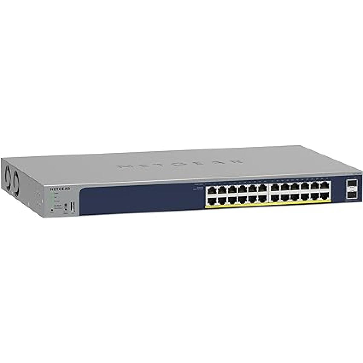 NETGEAR 26-Port PoE Gigabit Ethernet Smart Switch (GS724TP) - Managed, 24 x 1G, 24 x PoE+ @ 190W, 2 x 1G SFP, Optional Insight Cloud Management, Desktop or Rackmount, and Limited Lifetime Protection | GS724TP | - CompuMe NETGEAR 26-Port PoE Gigabit Ethernet Smart Switch (GS724TP) - Managed, 24 x 1G, 24 x PoE+ @ 190W, 2 x 1G SFP, Optional Insight Cloud Management, Desktop or Rackmount, and Limited Lifetime Protection | GS724TP | - CompuMe
