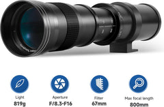 Telephoto Lens for Nikon F Mount 420-800mm f8.3 Manual Focus Zoom Lens for Nikon D5600 D3500 D7500 D90 D5500 D3400 D80 D500 D7200 D5500 D750 D850 D3300 D5300 D610 D7100 D5200
