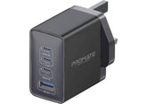 Promate 67W USB-C GaN Wall Charger, Ultra-Compact Dual USB-C Power Delivery Laptop Charger with 22.5W Qualcomm QC 3.0 Port, 20W Type-C GaNPort4-67PD Black