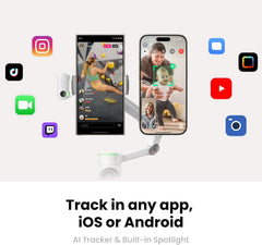 Flow 2 Pro AI Tracker Bundle White - Industry-First AI Phone Gimbal with Apple DockKit, Pioneering 360º Pan Tracking, Free Tilt, Built-in Tripod/Selfie Stick, Portable Vlog/Travel Stabilizer