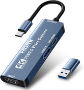 HDMI Video Capture Card 4K Recording 1080P 60FPS Output HDMI to USB A/C Capture Device for Quest 3, PS5/4, Switch2/1, Camera, Xbox, Tablet, PC, OBS, MacOS/Windows, Plug & Play