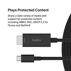 Belkin CONNECT USB-C TO HDMI 2.1 Cable, Supports resolutions up to 8K 60Hz and HDR10+, Supports HBR3, DSC,HDCP 2.2 for iTunes/Netflix