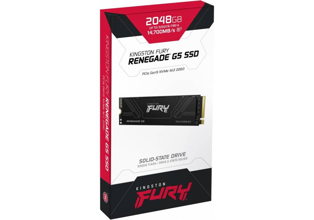 Kingston Fury Renegade G5 2048GB NVMe SSD | PCIe 5.0 M.2 2280 | Up to 14,700MB/s | SFYR2S/2T0 Kingston Fury Renegade G5 2048GB NVMe SSD | PCIe 5.0 M.2 2280 | Up to 14,700MB/s | SFYR2S/2T0