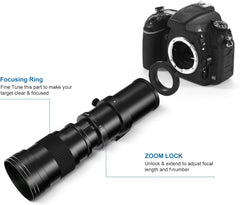 RF 420-800mm F8.3 Telephoto Zoom Lens(MF) + T-Mount for Canon EOS R6 Mark II/R5 Mark II/R5/R3/R7/R8/R10/RP/R6/R50/R1/R5 C/R50 V/R100/R/Ra - Manual Focus Mirrorless Cameras Lens(RF Mount)