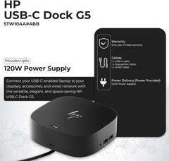 HP Docking Station for Laptop Dual Monitor and Charging Bundle - HP USB-C G5 Dock 5TW10AA / 5TW10UT / 5TW10AA#ABB with 120W Adapter, HDMI, DisplayPort, USB-C Cables & Microfiber Cleaning Cloth