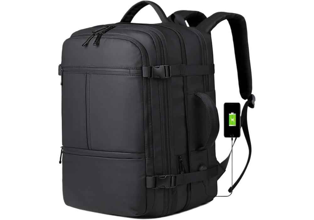 Ultimate Travel Backpack Up to 17" Laptop with USB Charging Port, 40L Capacity, Laptop Compartment, Waterproof, Perfect for Commuting, Travel, and Business Trips - Black