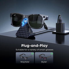 Charging Dock Compatible with Ray-Ban Meta Smart Glasses Wayfarer/Skyler,Potable Travel Charger with Adapter (Black)