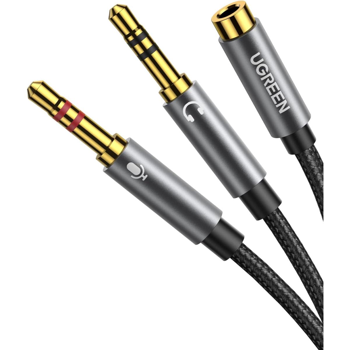 UGREEN Headphone Splitter for Computer 3.5mm Female to 2 Dual 3.5mm Male Braided Audio Splitter Cable Microphone Stereo Jack Earphones Port Cord Gaming Headset to PC Laptop Adapter Black | 20899 | UGREEN Headphone Splitter for Computer 3.5mm Female to 2 Dual 3.5mm Male Braided Audio Splitter Cable Microphone Stereo Jack Earphones Port Cord Gaming Headset to PC Laptop Adapter Black | 20899 |