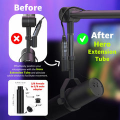 Boom Arm Mic Stand with Extension Tube Upgraded Microphone Arm for Shure SM7B MV7 Blue Yeti Sturdy Stainless Steel Mic Arm Desk Stand Foldable Scissor Arm Microphone Mount for Podcast Gaming