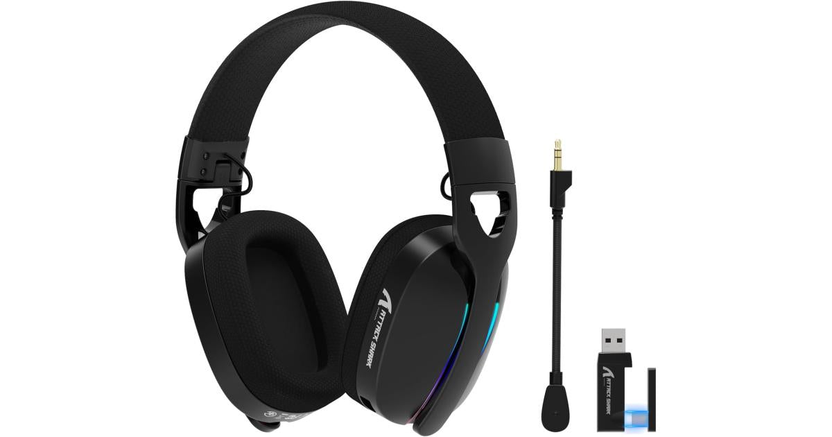 Attack Shark L90 Ultralight RGB Wireless Gaming Headset with Plug-in Microphone,Bluetooth 5.3 & 2.4G Wireless & Wired Headphone, 7.1 Surround Sound for Xbox One Series, PS4,PS5 & PC (Black)