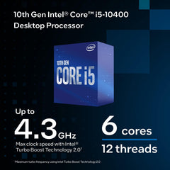 Core i5-10400 Desktop Processor 6 Cores up to 4.3 GHz LGA1200 (Intel 400 Series Chipset) 65W, Model Number: BX8070110400