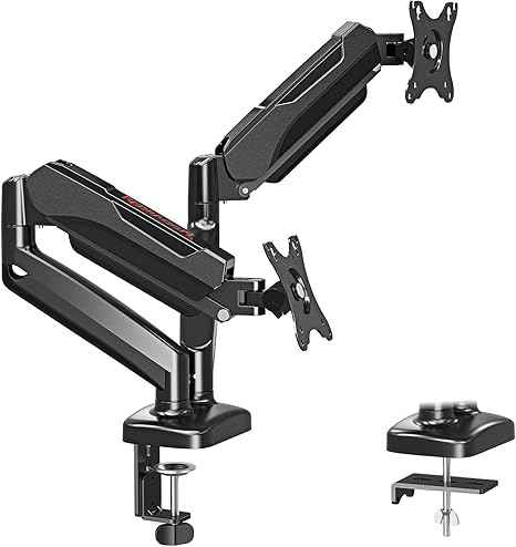 Redragon GMK915 Dual Monitor Mount Stand - Gas Spring Adjustable Arms with VESA 75/100mm, 13-32 Inch Screen Compatibility, C Clamp & Grommet Base, Cable Management, 17.6lbs Load Capacity
