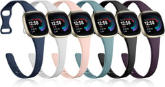 Compatible with Fitbit Versa 4 Bands/Versa 3 Bands/Sense/Sense 2 Bands for Women, 6 Pack Slim Sport Smartwatch Wristband Replacement for Fitbit Versa 3 4 and Sense 2, Small