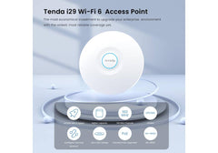 Tenda i29 – AX3000 Wi‑Fi 6 Ceiling Access Point, 3000Mbps Dual‑Band, 160MHz Bandwidth, MU‑MIMO & OFDMA, 254 Clients, 500m² Coverage, WPA3 Security, Dual Gigabit Ports, PoE 802.3at