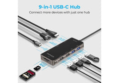 Promate USB-C Hub, 9-In-1 USB Type-C Adapter with 1000Mbps RJ45 Ethernet, 100W USB-C Power Delivery, 4K HDMI, 4 USB Ports, and TF/SD Card Slot for MacBook Pro, MacBook Air, XPS, Chromebook,PrimeHub-Go
