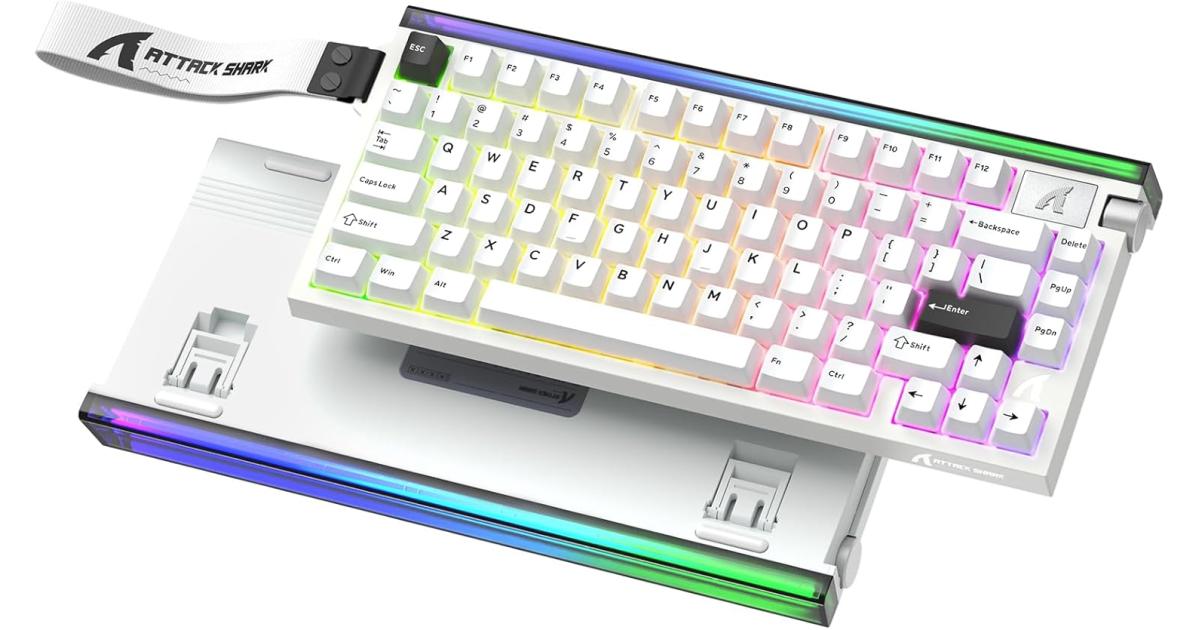 ATTACK SHARK R85 HE Wired 75% Hall Effect Rapid Trigger Mechanical RGB Gaming Keyboard with 8K Polling,0.05mm RT Accuracy,0.08MS Latency,Magnetic Switch,5 Layer Sound Damped,Driver for PC(Star White) (عربي)