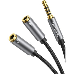 UGREEN Headphone Splitter for Computer 3.5mm Braided Audio Splitter Cable Microphone Stereo Jack Earphones Port Cord Gaming Headset to PC Laptop Adapter Black | 30619 | - CompuMe