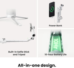 Flow 2 Pro AI Tracker Bundle White - Industry-First AI Phone Gimbal with Apple DockKit, Pioneering 360º Pan Tracking, Free Tilt, Built-in Tripod/Selfie Stick, Portable Vlog/Travel Stabilizer