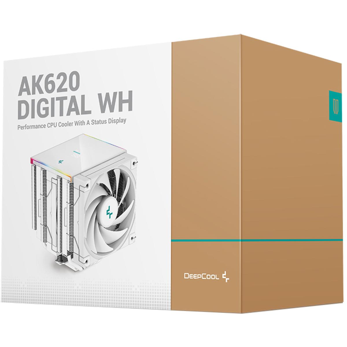 Deepcool Ak620 Digital Cpu Air Cooler Mighty 260w Tdp 6 Copper Heat Pipes Dual Tower Cpu Cooler W/ Argb Led Strip & Digital Screen Displays , White - CompuMe Deepcool Ak620 Digital Cpu Air Cooler Mighty 260w Tdp 6 Copper Heat Pipes Dual Tower Cpu Cooler W/ Argb Led Strip & Digital Screen Displays , White - CompuMe