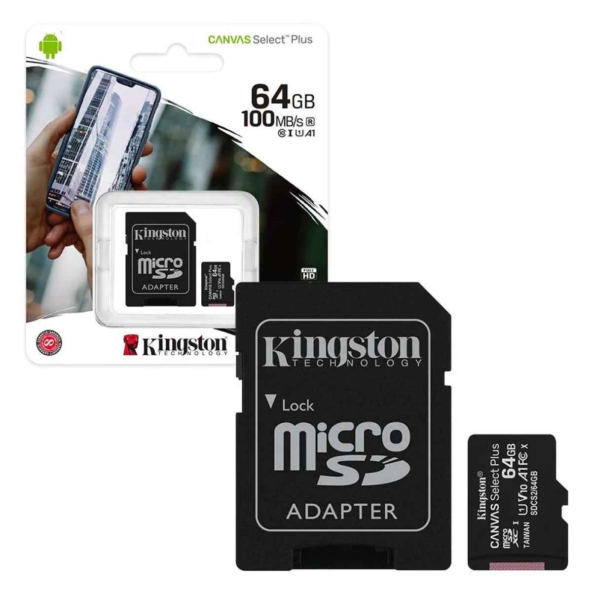 Kingston Sdcs2/64gb Ccanvas Sele Plus Microsdxc Card Up To 100mb/s A1 Class 10 Uhs I With Adapter