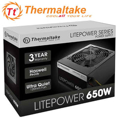 Thermaltake Litepower 650w Power Supply, Non Modular, Atx 2.3 & Eps, Aive Pfc, Psu, 12cm, Eu/non, 80plus Black