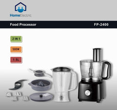 Home Electric Food Processor, 1.5Lit, 500Watts, Black - FP-2400