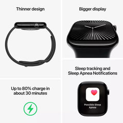 Apple Watch Series 10 GPS 42Mm, Jet Black Aluminium Case with Black Sport Band, S/M - MWWE3QA