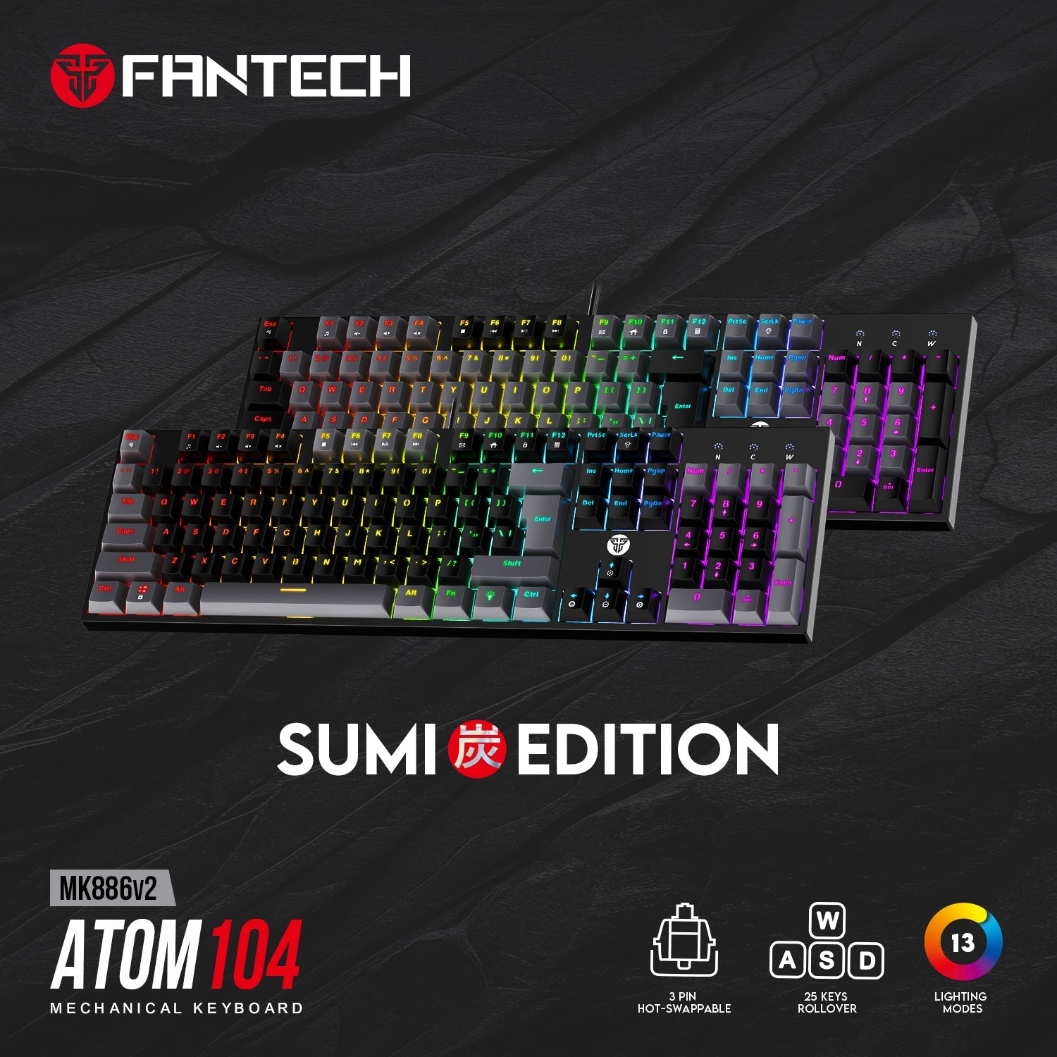 Fantech ATOM TKL MK886v2 104Keycaps Keycaps Mechanical Keyboard - CompuMe