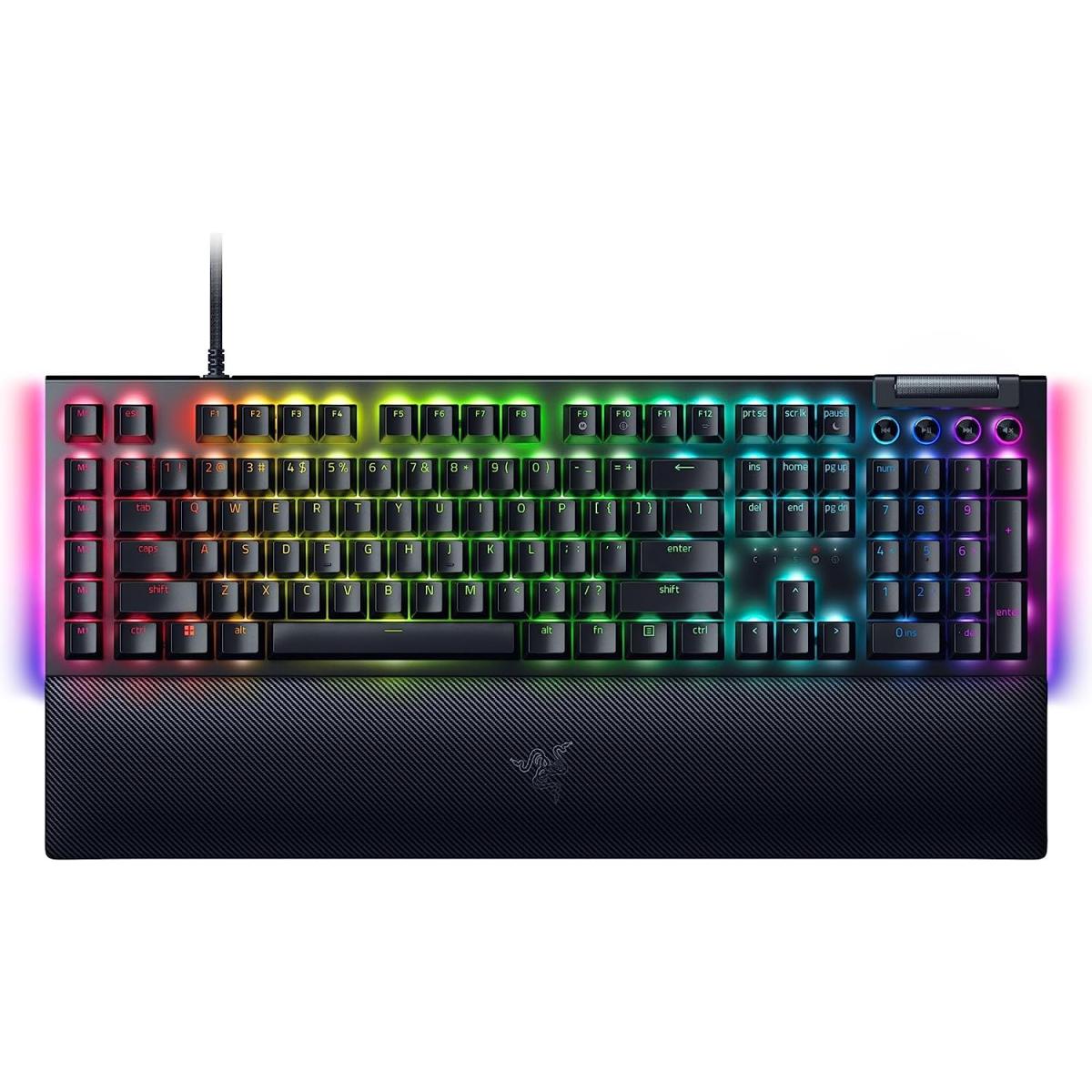 Razer Blackwidow V4 Mechanical 6 Dedicated Macro Keys Magnetic Wrist Rest Doubleshot Abs Keycaps Yellow Switches Black - CompuMe