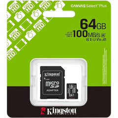 Kingston SDCS3/64GB Canvas Select Plus microSDXC Card Up to 100MB/s A1 Class 10 UHS - I with Adapter