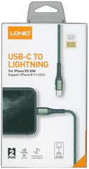 Ldnio Fast Charging Data Cable, USB-C TO Lighting, 30Watts, 2Mm, Grey - LC112