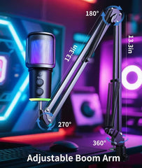 Gaming USB Microphone, Noise Cancellation Condenser Mic with Mute,Boom Arm Mic-Reverb Adjustment, Monitoring for Streaming, Podcasting, Discord, YouTube,PC, Computer, PS4, PS5, Mac-White