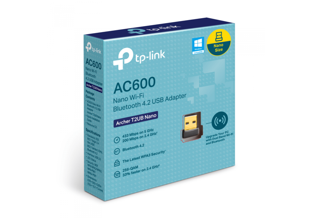 TP-Link AC600 Nano 2-in1 Wi-Fi 2.4GHz/5GHz and Bluetooth 4.2 USB Adapter (Archer T2UB Nano)