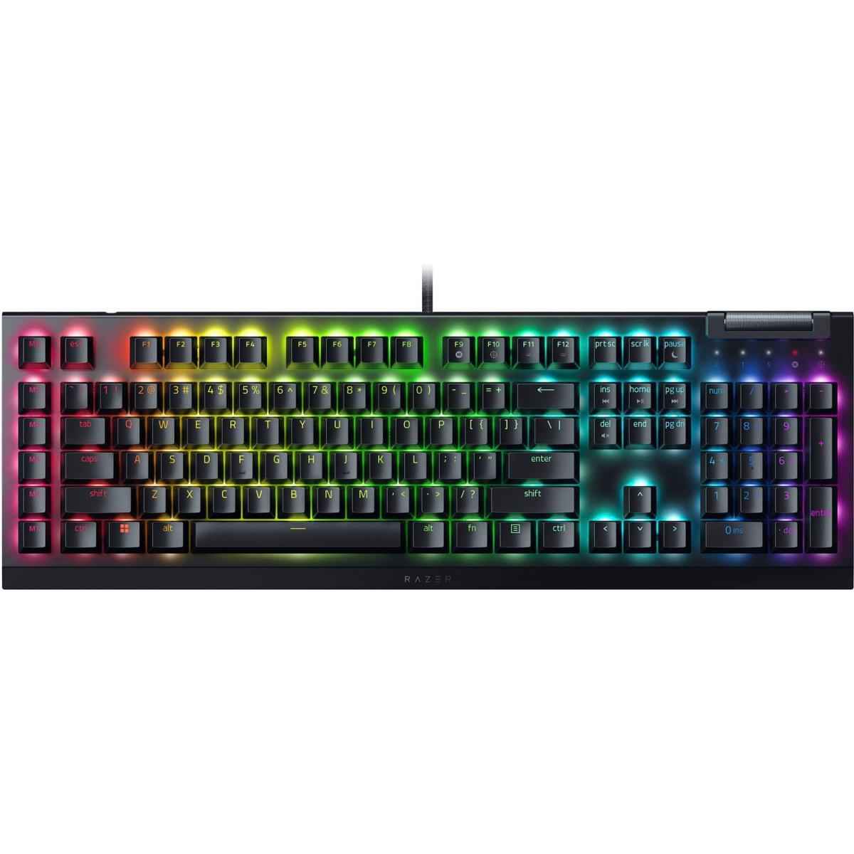 Razer Blackwidow V4 X Mechanical Taile & Clicky 6 Macro Keys Doubleshot Abs Keycaps Media Controls Sound Dampening & Stabilizers Arabic / English Layout Green Switch