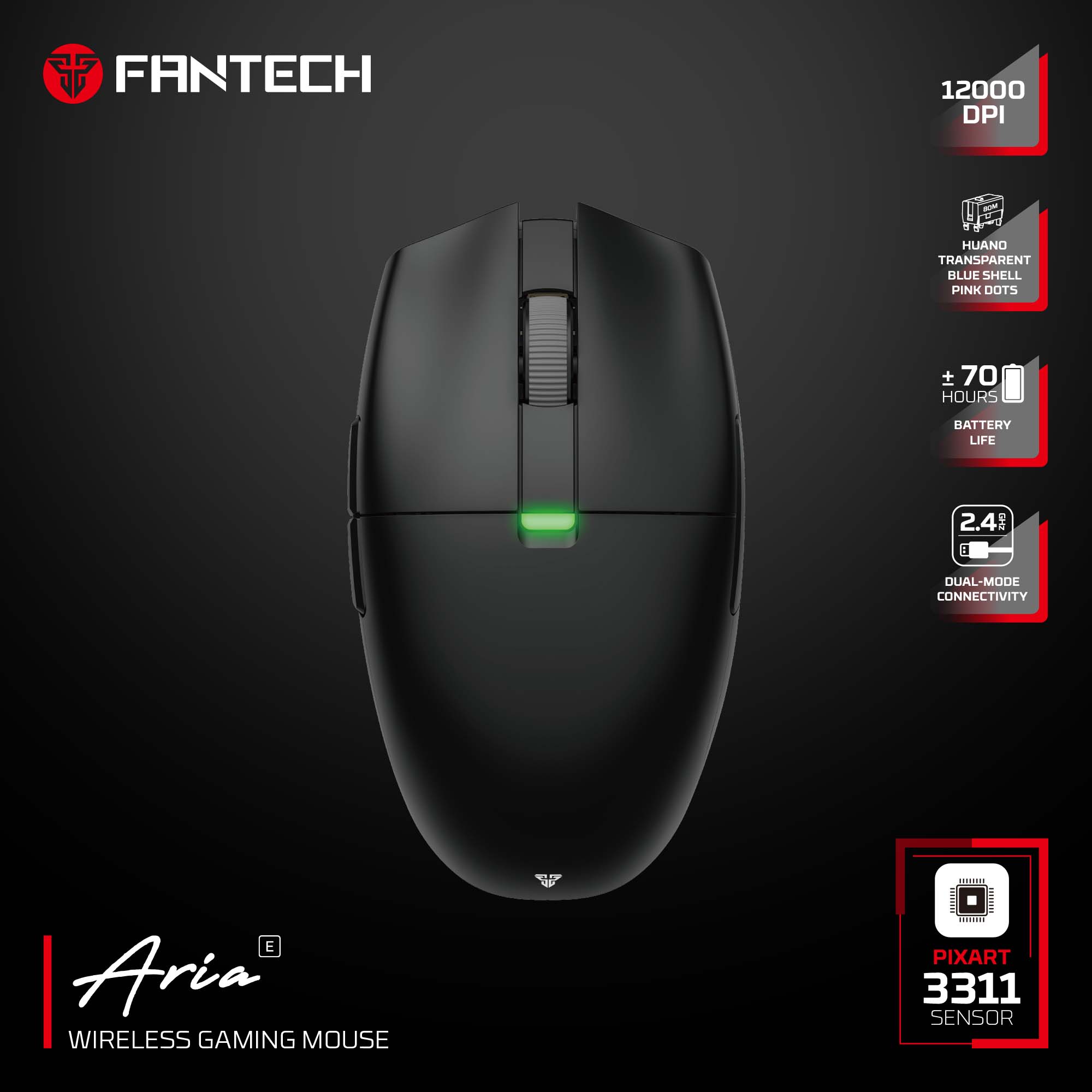 FANTECH ARIA XD7E WIRELESS GAMING MOUSE - BLACK - CompuMe