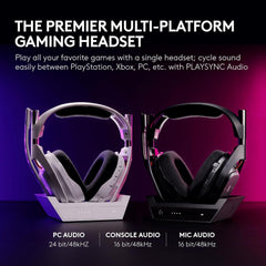 Astro A50 Multi-Platform Wireless Gaming Headset + Base Station for PS5/Xbox/PC: PLAYSYNC Audio Switcher, <16bit/48kHz (Console), <24bit/48kHz (PC), 24hr Battery, 2.4GHz & BT - White