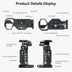 A7 III / A7R III Camera Cage Kit for Sony Alpha 7 III/Alpha 7R III, Full Cage with Top Handle for ARRI and Cable Clamp, Built-in Cold Shoe and NATO Rails - 4198