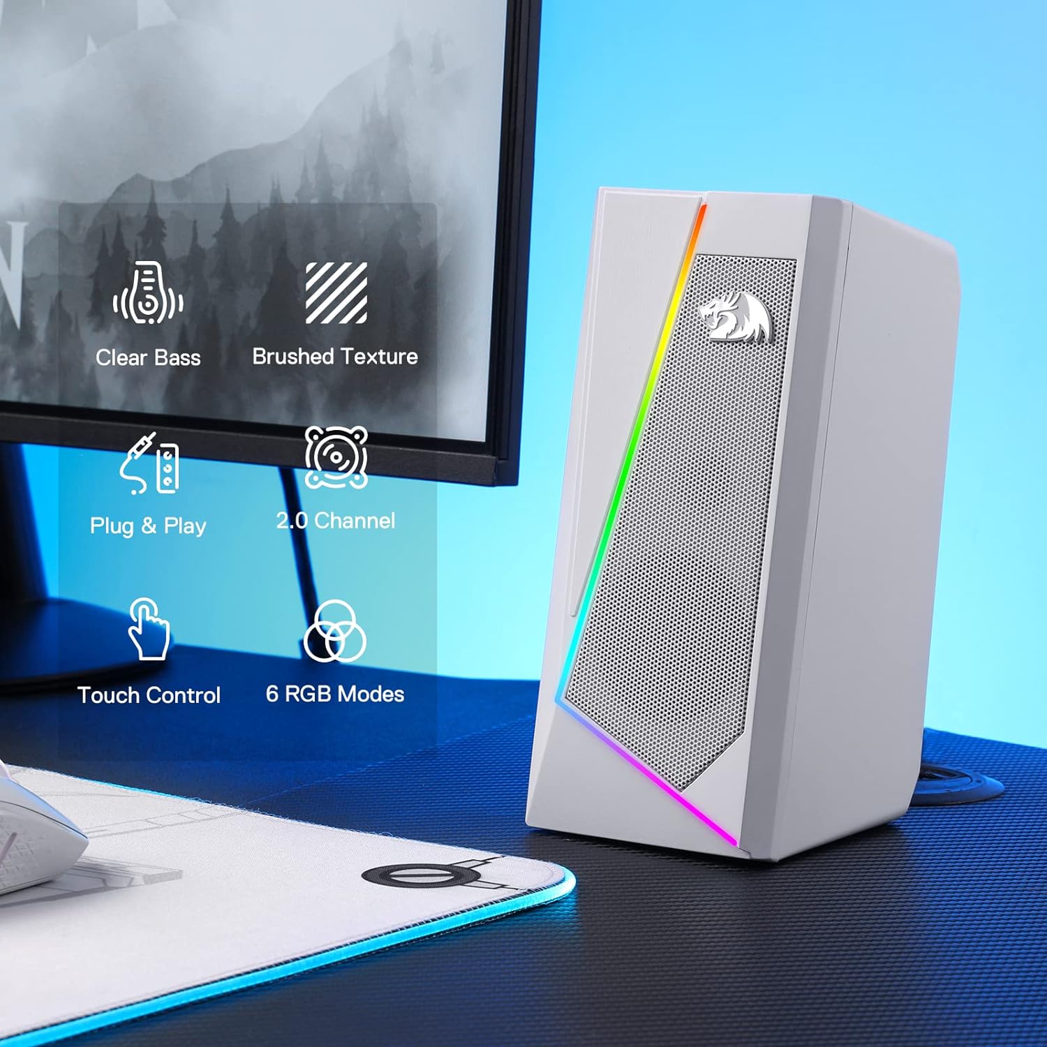 Redragon GS520 RGB Desktop Speakers White - CompuMe