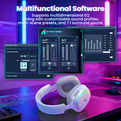ATTACK SHARK G800 Wireless RGB Gaming Headset:7.1 Surround Sound-50mm Drivers-Memory Foam Ear Pads,Wired/2.4Ghz/BT,Ultralight,Durable Aluminum Frame,Detachable Mic,Programmable for PC Mac Gamer(White)