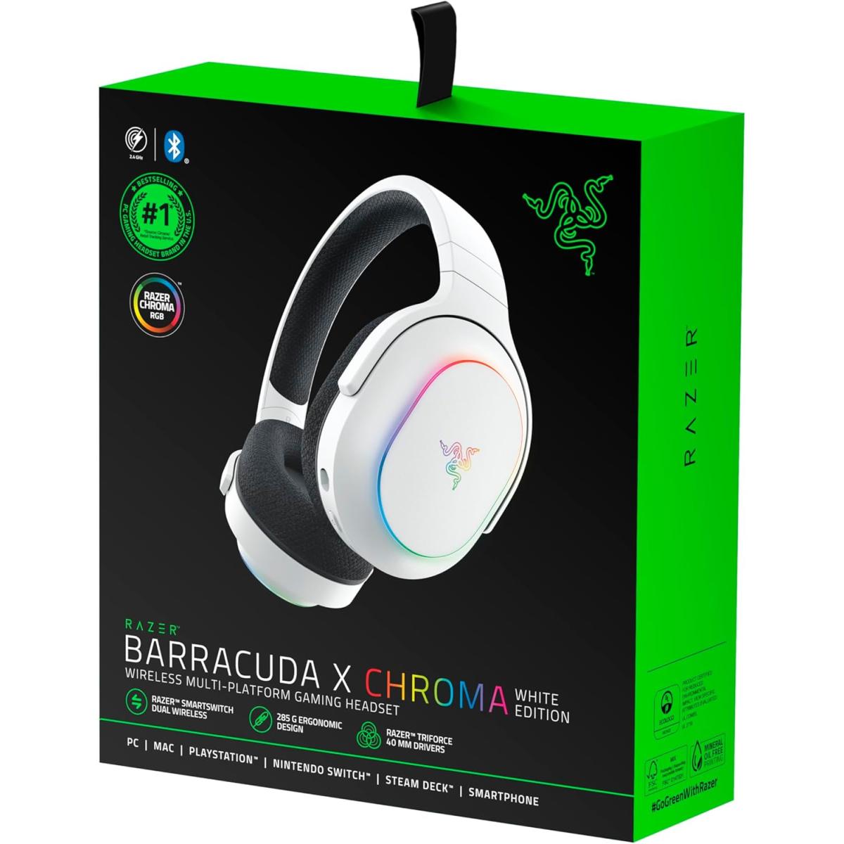 Razer Barracuda X Chroma Lightweight RGB Wireless Gaming Headset (2.4GHz Wireless & Bluetooth), 7.1 Surround Sound, Cardioid Mic, 70 Hr Battery, for PC, Mac, PS5, Switch, Smartphone - Black | RZ04--R3M1 | Razer Barracuda X Chroma Lightweight RGB Wireless Gaming Headset (2.4GHz Wireless & Bluetooth), 7.1 Surround Sound, Cardioid Mic, 70 Hr Battery, for PC, Mac, PS5, Switch, Smartphone - Black | RZ04--R3M1 |