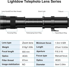 RF 420-800mm F8.3 Telephoto Zoom Lens(MF) + T-Mount for Canon EOS R6 Mark II/R5 Mark II/R5/R3/R7/R8/R10/RP/R6/R50/R1/R5 C/R50 V/R100/R/Ra - Manual Focus Mirrorless Cameras Lens(RF Mount)